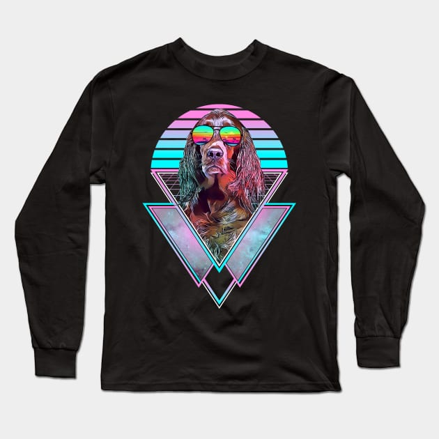 Irish Setter Dog Vintage Retro Vaporwave Beach Vibe Long Sleeve T-Shirt by TheBeardComic